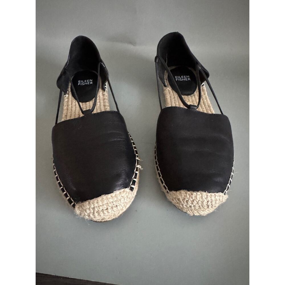 Eileen Fisher Black Leather d'Orsay Espadrille Flat Slip On Shoes - Size 8.5 - Picture 5 of 8